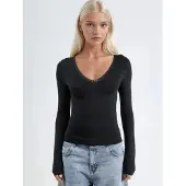 Busem V-hals Lange Mouw Blouse met Spitzen Details