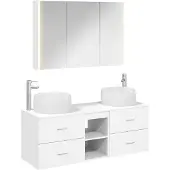 vidaXL Badkamermeubel Set 4 st Wit Bewerkt hout en glas