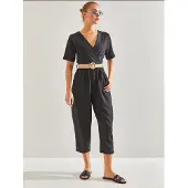 Bianco V-hals Cropped Jumpsuit met Strik