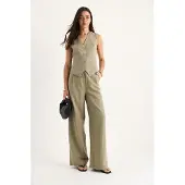 Bianco V-hals Vest en Wijde Pantalon Twee-delige Coord Set