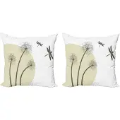 Abakuhaus Libellen Kussensloopset (2 stuks), Paardenbloem Lente Kunst, 50 cm, Bruin Legergroen