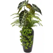 UNUS kunstbloem kunstplant met vaas alocasia, varen, hangende klimop 75 cm