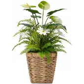 UNUS Kunstbloem met mand bloemstuk met anthurium margriet varen 63 cm