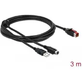 DeLOCK PoweredUSB cable male 24 V to USB Type-A male + Mini-DIN 3 pin male 3 m for POS printers and terminals