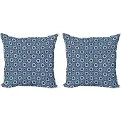 Abakuhaus Blauw-witte kussenhoezenset (2 stuks), bloemencirkels, 50 cm, leisteenblauw, zwart, wit