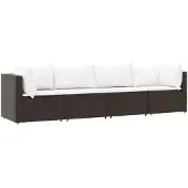 vidaXL 4-delige Loungeset met kussens poly rattan bruin