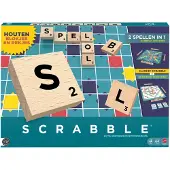 Mattel Scrabble - Bordspel - Houten blokjes en rekken - Twee spellen in één