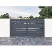 Vente-unique Schuifpoort in opengewerkt aluminium L 374 x H 180 cm antraciet - PRIMO