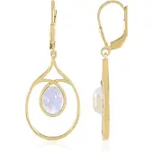 Cavill - Zilveren oorbellen - 925 Sterling zilver verguld - Blauwe ovale Maansteen cabochon 2,7 ct - Elegante oorhangers met klapsluiting - 40 mm