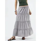 Busem Hoge Taille Textuur A-Lijn Maxi Rok
