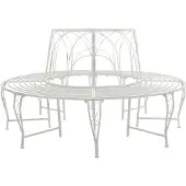 vidaXL Bank met rugleuning, 8 zitplaatsen, diameter 160 x 89 cm, staal, antiek wit, rond