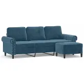 vidaXL Driezitsbank met voetenbank 180 cm fluweel blauw