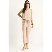 Bianco Mouwloze Crew Neck Blouse en Carrof Fıt Broek Set