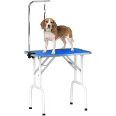 PawHut Huisdierverzorgingstafel-Rubber, Roestvrij staal-81L x 48,5B x 80H cm-Blauw