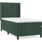 vidaXL Boxspring met matras fluweel donkergroen 90x200 cm