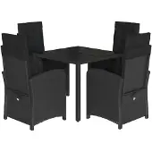 vidaXL 5-delige Tuinset met kussens poly rattan zwart