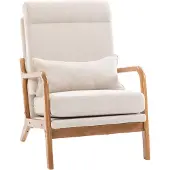 HOMCOM -Accentstoel-Linnenstof (100% polyester), Hout-64 x 86 x 93 cm-Crème