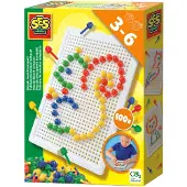 SES Creative Mozaïekbord Compact - Montessori speelgoed - 100 gekleurde pinnen - herbruikbaar