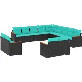vidaXL 13-delige loungeset voor de tuin met kussens, zwart kunststofvlechtwerk