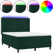vidaXL Boxspringbed met matras en LED-verlichting, donkergroen, 140x190 cm, fluweel