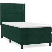 vidaXL Boxspring met matras fluweel donkergroen 100x200 cm