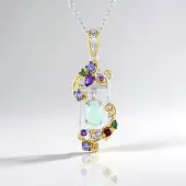 Cavill - 925 Sterling Zilveren Halsketting met Welo-opaal 0,73 ct en 1,41 ct Edelstenen - Elegant & Kleurrijk Design