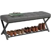HOMCOM Schoenenbank-Kunstleer, Koolstofstaal-112L x 37B x 47H cm-Donkergrijs