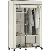 HOMCOM Stoffen kledingkast-Staal, vliesstof-103L x 43B x 162,5H cm-Crème