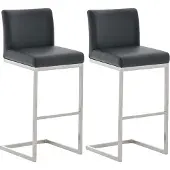 CLP Paros Set van 2 barkrukken - RVS Frame - Rugleuning & Voetsteun - Draagkracht 240 kg - Design Barkruk - Kunstleer - wit