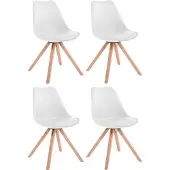 CLP Toulouse Set van 4 stoelen - Vierkant - Kunstleer wit natura