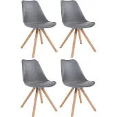 CLP Toulouse Set van 4 stoelen - Vierkant - Kunstleer grijs natura