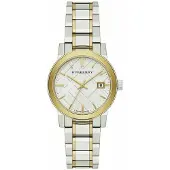 Burberry The City Gegraveerd Ruit Dameshorloge BU9115 Zilverkleurige Wijzerplaat Tweekleurige Band