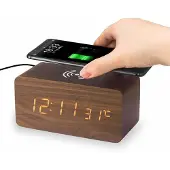 INF Digitale LED-wekker met draadloos opladen Bruin