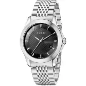 Gucci G-Timeless YA126402 Herenhorloge met zwarte wijzerplaat en zilveren armband