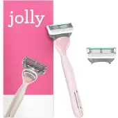 Jolly rose Rasoir Femme + 2 Lames de Rasoir Femme avec Manche Super Grip, Bande Lubrifiante et Rasage Ultra-Confortable,