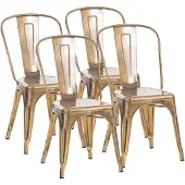 CLP Set van 4 Stapelstoelen Benedikt - Horecastoel met Rugleuning - Stapelbare Eetkamerstoel voor Keuken, Bistro en Café - Metaal - goud