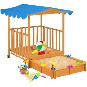 vidaXL Kinderspeelhuis met zandbak UV50 vurenhout blauw