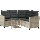 vidaXL Tuinset met L-vormige bank, tafel en kussens, lichtgrijs, polyrotan