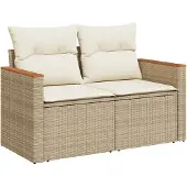 vidaXL Tuinbank 2-zits met kussens poly rattan beige