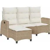 vidaXL Tuinbank met ligfunctie, kussens, L-vorm, beige, polyrotan