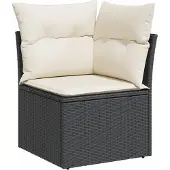vidaXL Tuinhoekbank met kussens poly rattan zwart