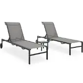 vidaXL Ligbedden 2 st met tafel textileen en staal