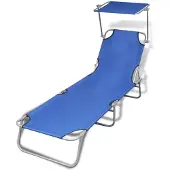 vidaXL Ligbed inklapbaar met luifel staal en stof blauw