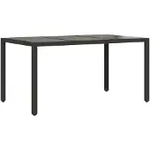 vidaXL Tuintafel met glazen blad 150x90x75 cm poly rattan zwart