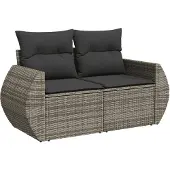 vidaXL Tuinbank 2-zits met kussens poly rattan grijs