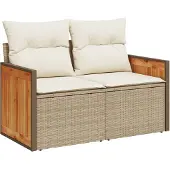 vidaXL Tuinbank 2-zits met kussens poly rattan beige