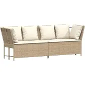 vidaXL Tuinbank met kussens poly rattan beige