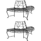 vidaXL Bankjes voor onder bomen, halfrond, 2 stuks, Ø160 cm, zwart, staal