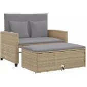 vidaXL Tuinbank met kussens, 2-zits, beige, van polyrotan