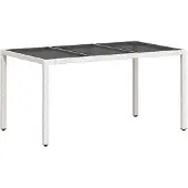 vidaXL Tuintafel met glazen blad 150x90x75 cm poly rattan wit
